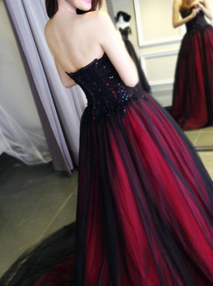 Strapless Prom Dresses,Black Tulle Evening Dress,11997