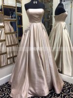 Strapless Prom Dress with Pockets,Satin Long Prom Dress,11976