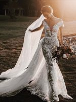Stunning Wedding Dress,Mermaid Wedding Dress with Detachable Overskirt,12145