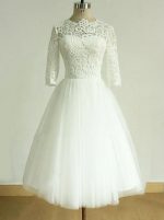 Tea Length Wedding Dress with Short Sleeves,Tulle Short Bridal Dress,11274