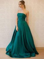 Teal Satin Prom Dresses,Strapless Formal Prom Dress,Long Elegant Prom Dress,11248