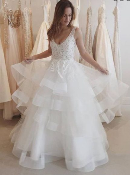 Tiered Organza Wedding Dresses,Open Back Bridal Gown,11637