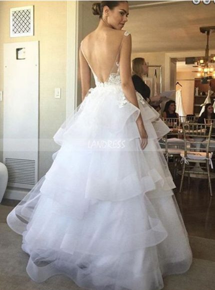 Tiered Organza Wedding Dresses,Open Back Bridal Gown,11637