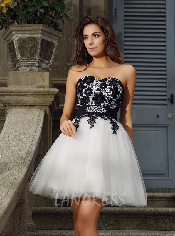 Tulle Homecoming Dresses,Sweetheart Sweet 16 Dress with Lace Bodice,11542