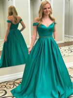 Turquoise A-line Prom Dress for Teens,Off the Shoulder Prom Dress,11931