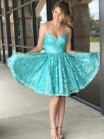 Turquoise Lace Homecoming Dresses,Pleated Sweetheart Short Prom Dress,11533
