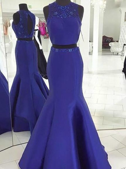 Two Piece Evening Dresses,Royal Blue Mermaid Prom Dress,11871