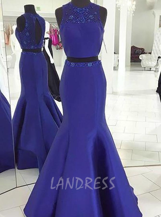 Two Piece Evening Dresses,Royal Blue Mermaid Prom Dress,11871