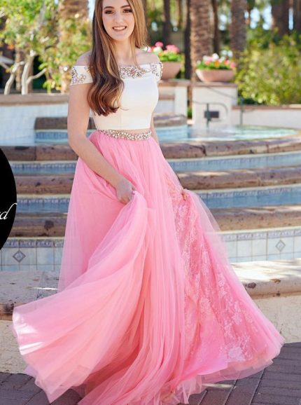 Two Piece Lace Tulle Prom Dress,Prom Dress for Teens,11979