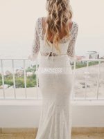 Two Piece Lace Wedding Dresses,Lace Fitted Wedding Dress with Sleeves,12048