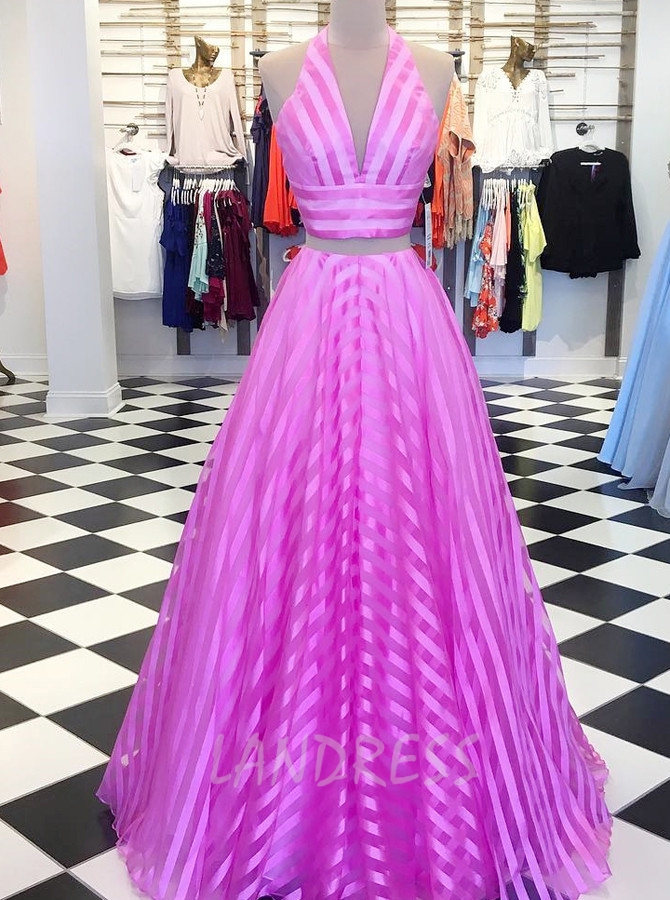 Two Piece Lilac Prom Dress,A-line Chiffon Prom Dress for Teens,11250