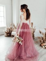 Two Piece Long Sleeves Lace Bodice with Tulle Skirt,12250