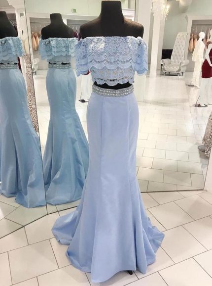 Two Piece Mermaid Prom Dresses,Satin Evening Dress,11870
