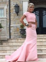 Two Piece Pink Prom Dresses,Mermaid Prom Dress with Short Sleeves,11255