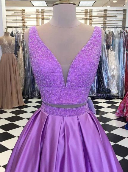 Two Piece Prom Dresses,Crystal Prom Dress for Teens,11925