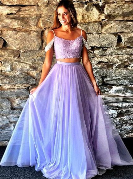 Two Piece Prom Dresses for Teens,Tulle Long Prom Dress,11972