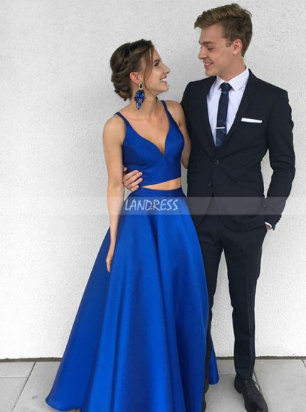 Two Piece Prom Dresses Simple,Royal Blue Prom Dress,Modest Prom Dress,11256