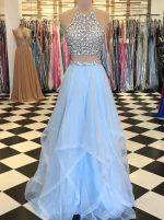 Two Piece Prom Dresses,Tulle Long Prom Dresses,Beaded Prom Dress for Teens,11237