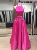 Two Piece Satin Prom Dresses, Long Prom Dress with Pockets,11987