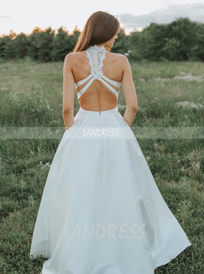 Two Piece Satin Wedding Dress,Outdoor Bridal Dress,12185