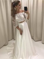 Two Piece Wedding Dresses,Off the Shoulder Bridal Dress with Sleeves,11667