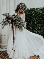 Two Piece Wedding Dress with Sleeves,Long OutDoor Wedding Dress,11725