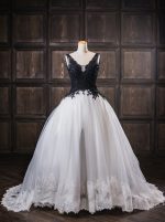 Two Tone Ball Gown Wedding Dress,Vintage Bridal Gown,12026