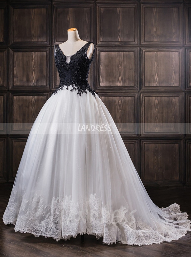 Two Tone Ball Gown Wedding Dress,Vintage Bridal Gown,12026
