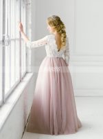 Two Tone Wedding Dresses with Sleeves,Tulle Floor Length Bridal Dress,11665