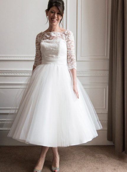 Vintage Wedding Dresses,Tulle Tea Length Bridal Dress,11275