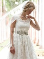 Vintage Lace Wedding Dress with Cap Sleeves,Modest Floor Length Bridal Dress,12226