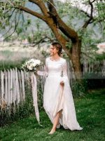 Vintage Long Sleeves Wedding Dresses,Modest Lace Bridal Dress,12254