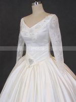 Vintage Wedding Ball Gown,Illusion Sleeves Satin Wedding Gown,12046