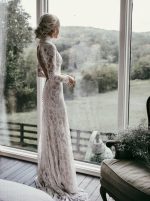Vintage Wedding Dress,Open Back Lace Fitted Wedding Dress,High Neck Wedding Dress,12032