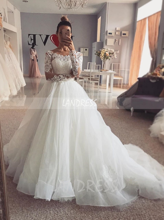 Wedding Gown with Long Sleeves,Ball Gown Wedding Dress,Elegant Bridal Dress,11125