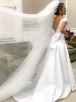 White A-line Wedding Dresses with Train,V-neck Wedding Dress,11642