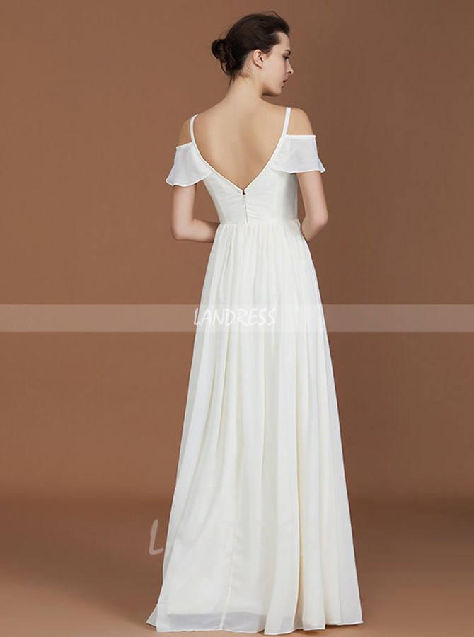 White Bridesmaid Dresses,Chiffon Long Bridesmaid Dresses with Straps,11344