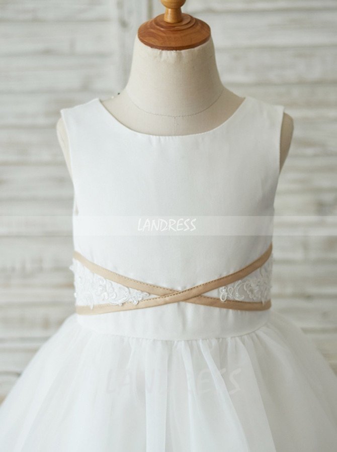 White Flower Girl Dresses,Knee Length Simple Holiday Girl Dresses,11853