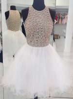 White Full Beaded Bodice Sweet 16 Dresses,Tulle Short Homecoming Dress,11536