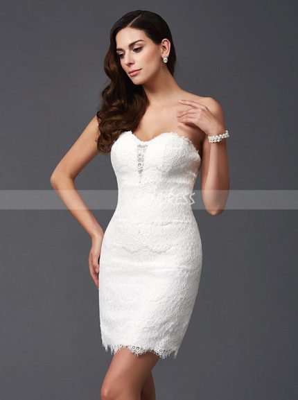 White Sweetheart Cocktail Dresses,Lace Cocktail Dress,Mini Length Cocktail Dress,11430