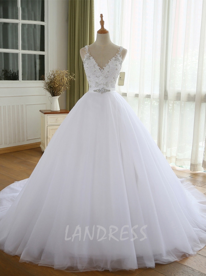 White Wedding Dresses,Tulle Bridal Dress,Modest Wedding Dress,11160