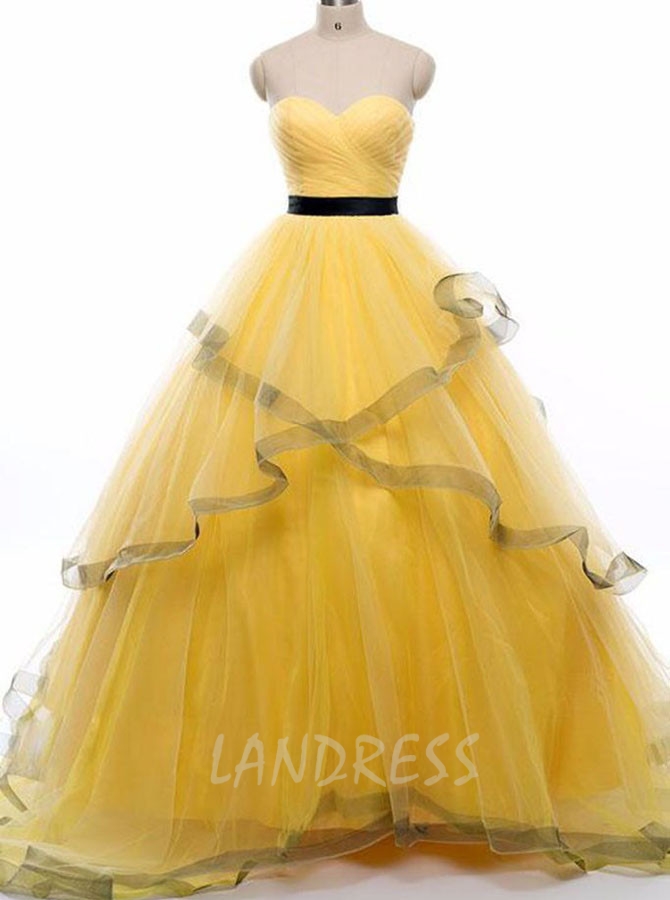 Yellow Prom Gown,Tulle Sweet 16 Dress,Sweetheart Prom Gown - Landress.co.uk