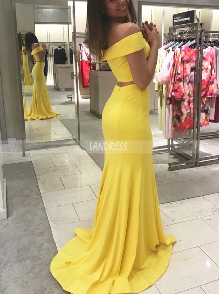 Yellow Two Piece Evening Dresses,Mermaid Prom Dress,11921
